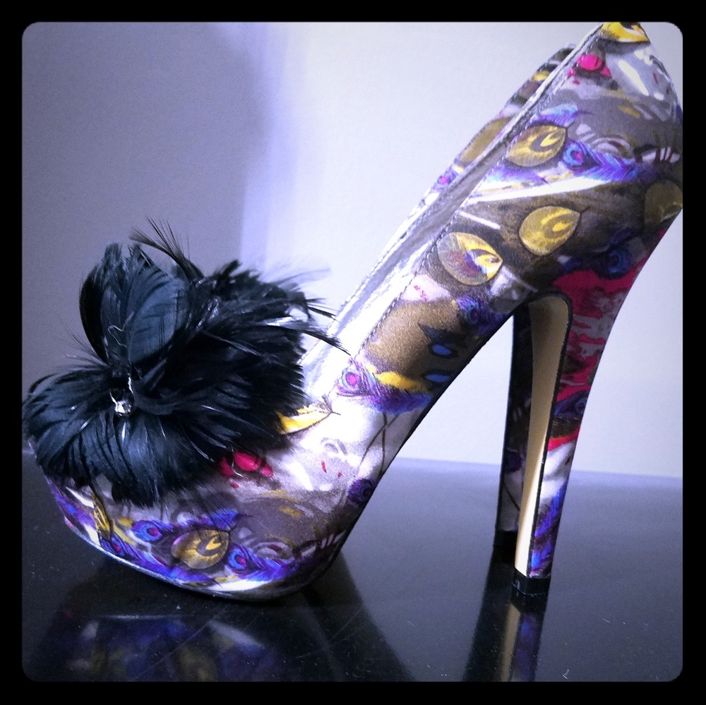 Multi-colored peep toe heels